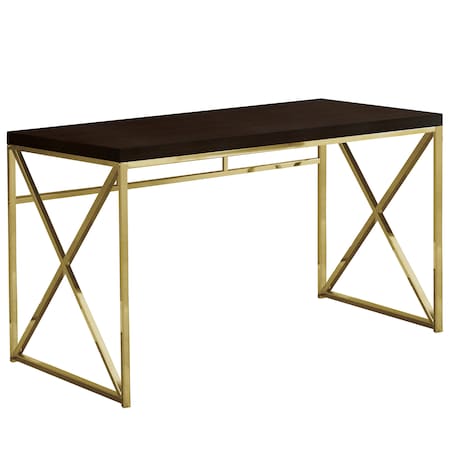 Monarch Specialties Computer Desk, Home Office, Laptop, Work, Metal, Laminate, Brown, Gold, Contemporary, Modern I 7201